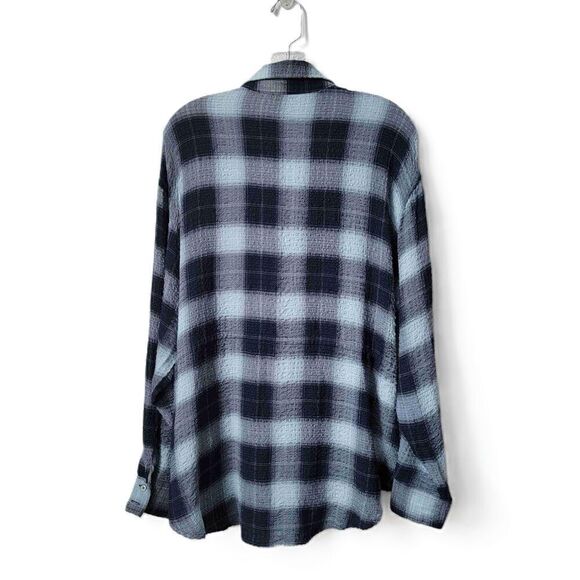 Time and Tru Blue Plaid Long Sleeve Button Up Shirt Drawstring Waist Size Large - Picture 7 of 7